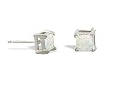 14K White Gold Genuine Square Opal Stud Earrings