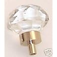 OLD TOWN DIAMOND CUT 24% Lead Crystal Glass  Ice Clear Knob Pulls - POLISHED BRASS trim.