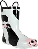 Kid's Black and White Cow Waterproof Rubber Rain and Garden Boots