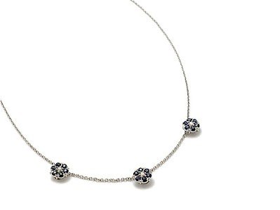 14K White Gold 16'' Cable-chain sapphire and diamond necklace, enhanced with prong set diamonds.