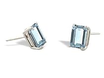 14K White Gold Genuine Emerald-cut Aquamarine Stud Earrings