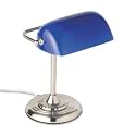 Ledu L557BL Traditional Banker's Lamp, 14 High, Cobalt Blue Glass Shade, Chrome Base