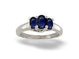 14K White Gold Genuine Oval Sapphire 3-Stone Ring