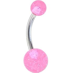Pink GLITTER Banana Belly Ring by 