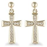 Image of 9 carat Yellow Gold 0.36 carat Fine Diamond cross design studded drop earrings
