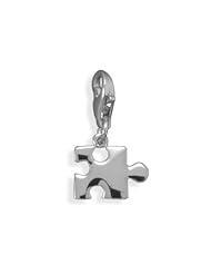 Rhodium Plated Puzzle Piece Charm with Lobster Clasp, Sterling Silver