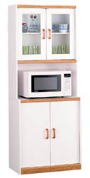 Kitchen Cabinet with Glass Door Hutch - (White / Oak)