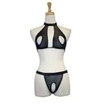 Exposed by Magic Silk Vixen Mesh Cupless/Crotchless Halter Set, L/XL, Black
