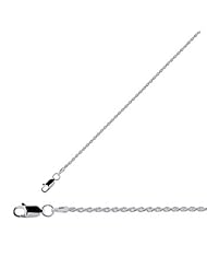 20" 1.4mm (0.06") Rhodium Plated Polished Diamond Cut 925 Sterling Silver Rope Chain w/ Lobster Clasp