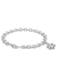6 3/4 In Sterling Silver Diamond Accent Daisy Charm Bracelet For Girls