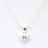 Pendentif Zirconium Cubique en Argent Fin 925 en Forme de Coeur Transparent sur une Chaîne de 45cm