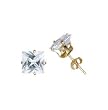 Sterling Silver Gold Plated Stud Earrings with Clear CZ - Square Stamping - 8mm