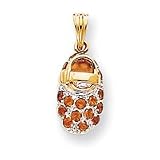 14k & Rhodium Prong-Set November/Citrine Baby Shoe Pendant