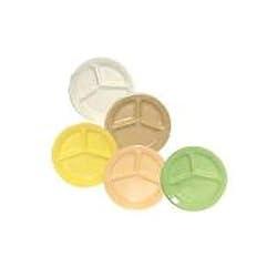 Food Service Round Compartment Lunch Plate, 10" 3-Compartment Plate, Deep, Tan, Supermel