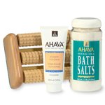 AHAVA Foot Spa Kit (Bath Salts, Foot Cream, Wooden Foot Massager)