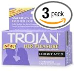 Trojan Her Pleasure Latex Condoms, Lubricated, 12-Count Boxes (Pack of 3)