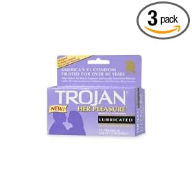 Trojan Her Pleasure Latex Condoms, Premium Lubricated, 12-Count Boxes (Pack of 3)