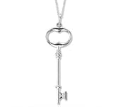 14k White Gold Diamond Medium Key Pendant