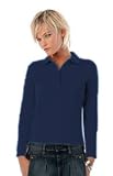 B&C Collection Womens Safran Pure Long Sleeve Polo Shirt - Medium - Navy