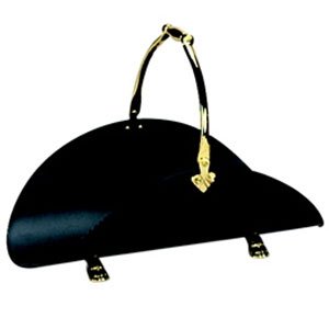 21In. Solid Brass Black Woodbasket With Cast Feet and Handle