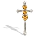 14K White Gold Genuine Heart Citrine and Diamond Cross Pendant