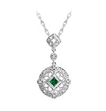 14kt. White Gold, Natural Emerald & Diamond Fashion Pendant