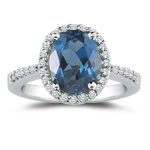 0.24 Cts Diamond & 2.03 Cts London Blue Topaz Ring in 18K White Gold
