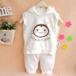 Little Baby & Children Modal Cotton Hooded Sleeveless Tops and Pants Suit (White)