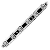 Men's Stainless Steel Fashion Bracelet with Black Enamel & Diamond Accents