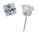 Sterling Silver 6 mm (1.25 Carat Size each) Square Princess Cut Cubic Zirconia Stud Earrings