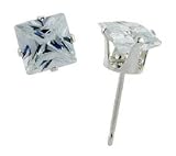 Sterling Silver 1.0 Carat Size Square (princess) Cut Cubic Zirconia Stud Earrings
