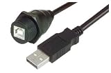 USB Cable, Waterproof Type B Female - Standard Type A Male, 0.5m