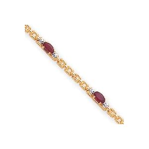 14k Diamonds and Rubies Fancy Diamond Ruby Bracelet - 7 Inch - Lobster Claw by