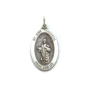 Saint Jude Thaddeus, Medium Oval Shaded Background Sterling Silver Pendant