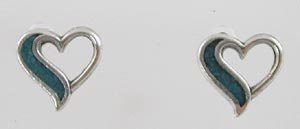 Southwestern Tiny Open Heart Post Earrings with Chip Inlay Turquoise in Sterling Silver, #2514
