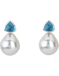 06.00 MM/12.00 MM Fine Ci 14K White Gold South Sea Cultured Pearl And Genuine London Blue Topaz Earring