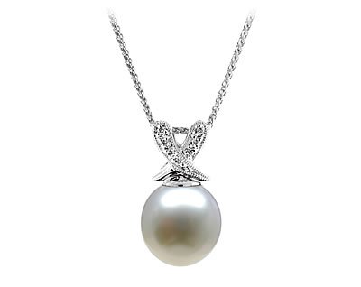 Natural South Sea Drop Pearl & Diamond Pendant in 14kt White Gold