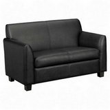 Tailored Black Leather Love Seat, Wood Legs, 53-1/2w X 28-3/4d X 32h