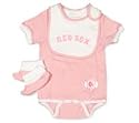 Boston Red Sox Pink Infant Baby Creeper Bib And Booties Set
