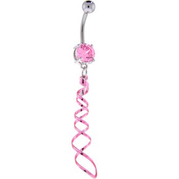 Pink Gem TWIST DROP Dangle Belly Ring