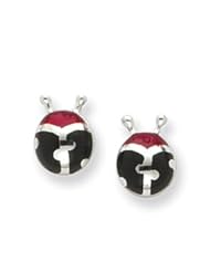 Sterling Silver Red Resin Ladybug Earrings QE1558"