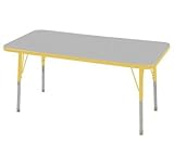 IMAGE OF Early Childhood Resource ELR-14107-GYE-SS 24 in. x 48 in. Gray Rectangular Adjustable Activity Table with Yellow Edge and Yellow Standard Leg Nylon Swivel Glides