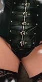 Sexy y2Diva Leather Corset With Buckles includes G-String as shown in Queen Plus Size 1X, 2X or 3X