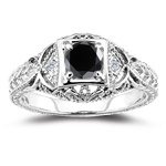 21VZ29pLjVL. SL160  0.71 Cts Black & White Diamond Ring in 14K White Gold