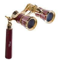 Adorama 3 x 25 Opera Glass Binocular with Built In Extendable Handle, Burgundy with Gold Trim