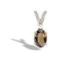 14K White Gold Genuine Oval Smoky Quartz and Diamond Pendant