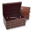 Reed & Barton Athena Jewelry Box Mahogany Finish with Burgundy Interior
