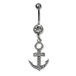 Stainless Steel Belly Ring with Clear Australian Crystals - Dangling anchor 14g/5mm ball