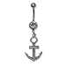 Stainless Steel Belly Ring with Clear Australian Crystals - Dangling anchor 14g/5mm ball