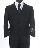 Elegant Boys Black Shadow Stripe Three Piece Two Button Boys Suit + 1 Free Necktie